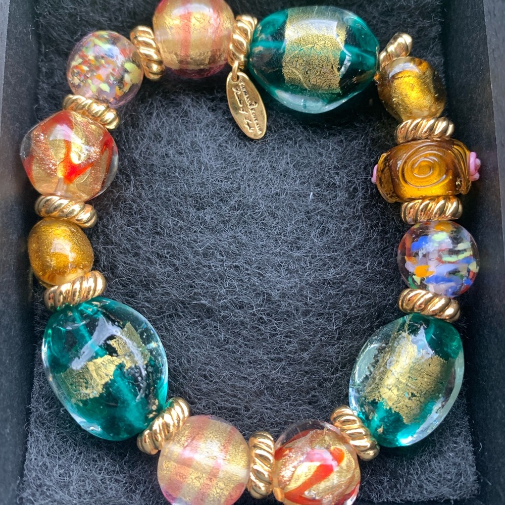 Thomas Kinkade Colors of Venice Italy Glass Blown Gold and Green Beaded Bracelet